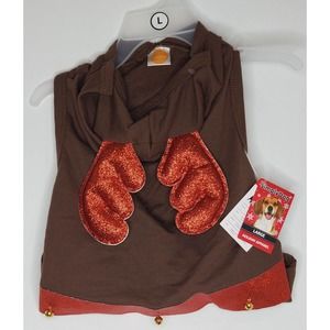 NWT Simply Dog Reindeer Outfit With Glitter Antlers. Size Large